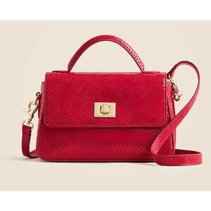 $198 NEW J.Crew Small Edie top-handle bag in snake-embossed leather - Red